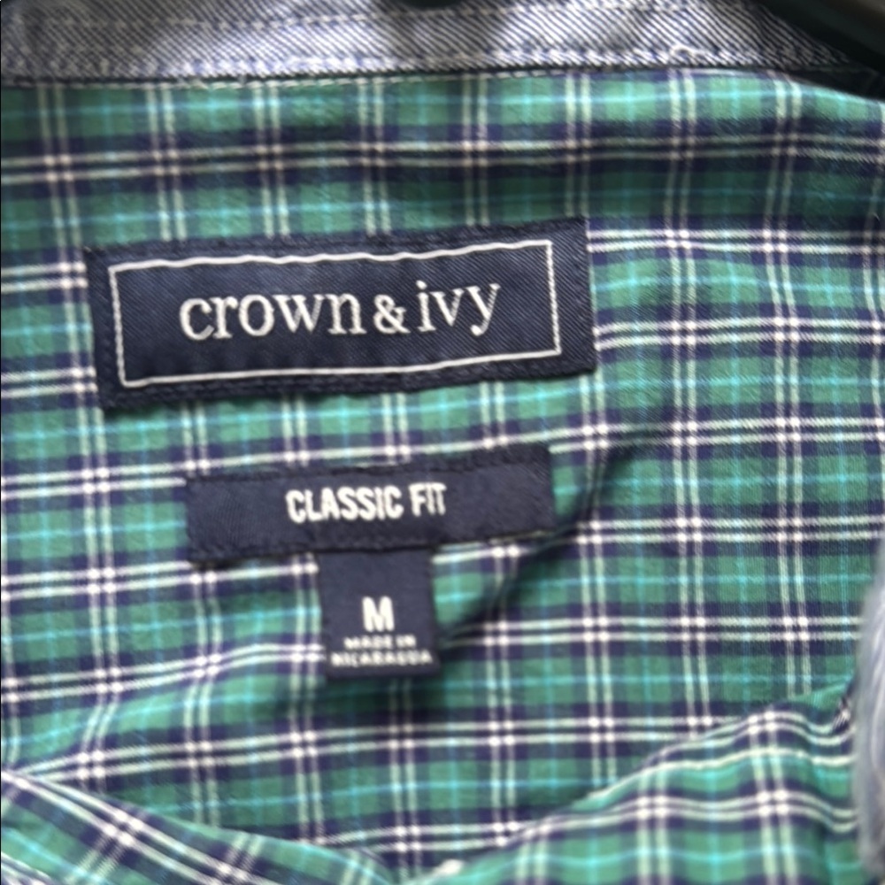 Crown & Ivy Men’s Green and Navy Blue Casual Button Down Shirt Size Medium - Picture 5 of 7